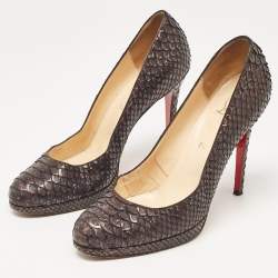 Christian Louboutin Brown Python Leather New Simple Platform Pumps Size 40.5