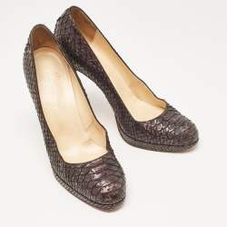 Christian Louboutin Brown Python Leather New Simple Platform Pumps Size 40.5