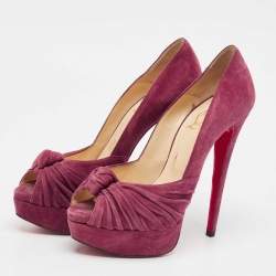 Christian Louboutin Burgundy Suede Lady Gres Platform Pumps Size 37.5