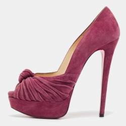 Christian Louboutin Burgundy Suede Lady Gres Platform Pumps Size 37.5