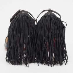 Christian Louboutin Black Leather Otrot Fringe Ankle-Strap Sandals Size 36.5