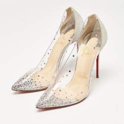 Christian Louboutin Silver Glitter and PVC Degrastrass Pumps Size 40