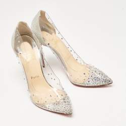 Christian Louboutin Silver Glitter and PVC Degrastrass Pumps Size 40