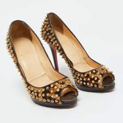 Christian Louboutin Leopard Print Calf Hair Yolanda Spikes Peep Toe Pumps Size 39