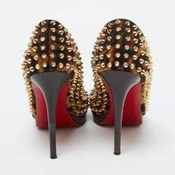 Christian Louboutin Leopard Print Calf Hair Yolanda Spikes Peep Toe Pumps Size 39