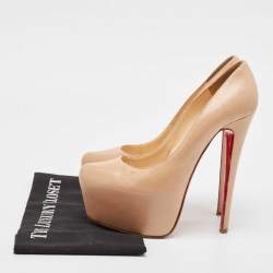 Pre Owned Christian Louboutin Beige Leather Daffodile Platform Pumps Size 38
