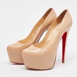 Pre Owned Christian Louboutin Beige Leather Daffodile Platform Pumps Size 38