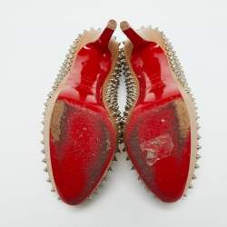 Christian Louboutin Beige Leather Bianca Spikes Platform Pumps Size 39.5