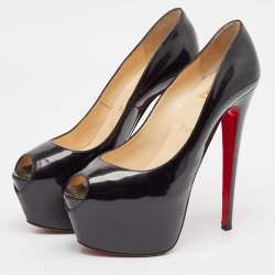 Pre Owned Christian Louboutin Black Patent Leather Highness Platform Pumps Size 38.5