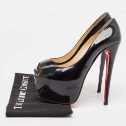 Pre Owned Christian Louboutin Black Patent Leather Highness Platform Pumps Size 38.5