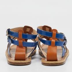 Christian Louboutin Blue/Brown Patent Leather Caged Espadrille Flat Sandals Size 40