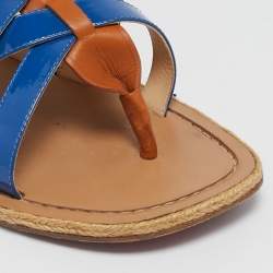 Christian Louboutin Blue/Brown Patent Leather Caged Espadrille Flat Sandals Size 40