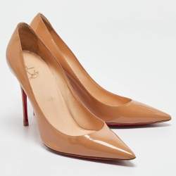 Pre Owned Christian Louboutin Beige Patent Leather Kate Pumps Size 40