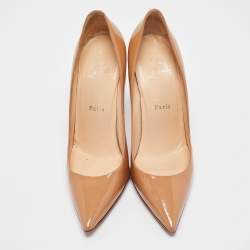 Pre Owned Christian Louboutin Beige Patent Leather Kate Pumps Size 40