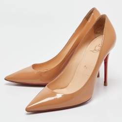 Pre Owned Christian Louboutin Beige Patent Leather Kate Pumps Size 40