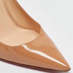 Pre Owned Christian Louboutin Beige Patent Leather Kate Pumps Size 40