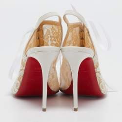 مملوكة مسبقًا Christian Louboutin White Lace Mariee A Colmar Slingback Sandals Size 36.5