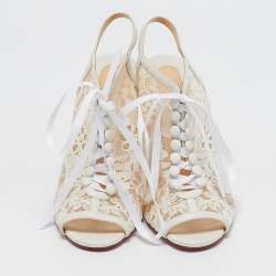 مملوكة مسبقًا Christian Louboutin White Lace Mariee A Colmar Slingback Sandals Size 36.5