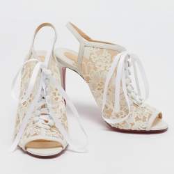 مملوكة مسبقًا Christian Louboutin White Lace Mariee A Colmar Slingback Sandals Size 36.5