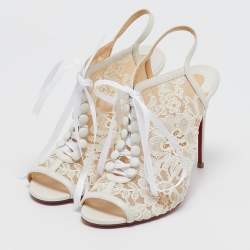 مملوكة مسبقًا Christian Louboutin White Lace Mariee A Colmar Slingback Sandals Size 36.5