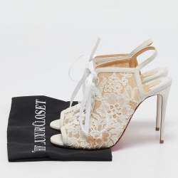 مملوكة مسبقًا Christian Louboutin White Lace Mariee A Colmar Slingback Sandals Size 36.5