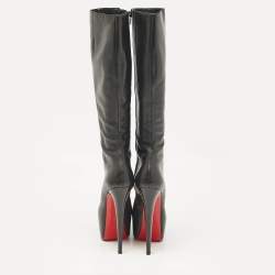 Pre Owned Christian Louboutin Black Leather Knee Length Boots Size 38.5