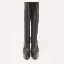Pre Owned Christian Louboutin Black Leather Knee Length Boots Size 38.5