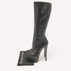 Pre Owned Christian Louboutin Black Leather Knee Length Boots Size 38.5