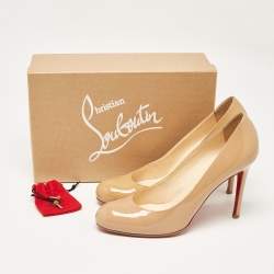 Pre Owned Christian Louboutin Beige Patent Simple Pumps Size 40.5