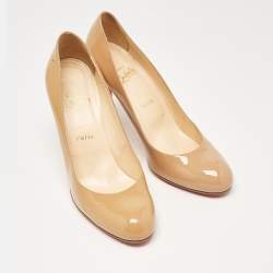 Pre Owned Christian Louboutin Beige Patent Simple Pumps Size 40.5