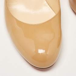 Pre Owned Christian Louboutin Beige Patent Simple Pumps Size 40.5