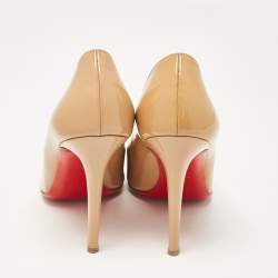 Pre Owned Christian Louboutin Beige Patent Simple Pumps Size 40.5