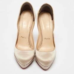Christian Louboutin Beige Satin Crystal Embellished Platform Pumps Size 37
