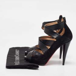 Pre Owned Christian Louboutin Black Leather and Suede Criss Cross Platform Pumps Size 39