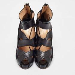 Pre Owned Christian Louboutin Black Leather and Suede Criss Cross Platform Pumps Size 39