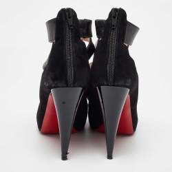 Pre Owned Christian Louboutin Black Leather and Suede Criss Cross Platform Pumps Size 39
