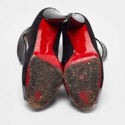 Pre Owned Christian Louboutin Black Leather and Suede Criss Cross Platform Pumps Size 39