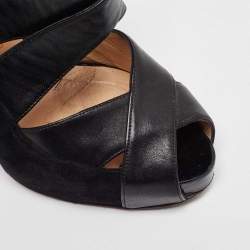 Pre Owned Christian Louboutin Black Leather and Suede Criss Cross Platform Pumps Size 39