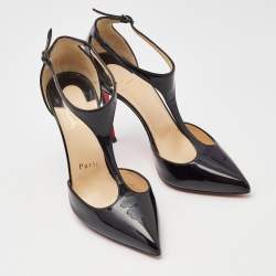 Pre Owned Christian Louboutin Black Patent Leather J String Pumps Size 35