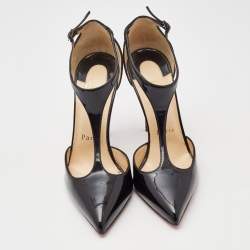 Pre Owned Christian Louboutin Black Patent Leather J String Pumps Size 35