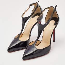 Pre Owned Christian Louboutin Black Patent Leather J String Pumps Size 35