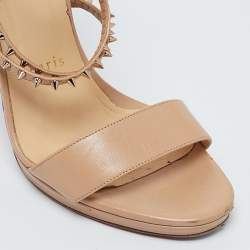 Christian Louboutin Beige Leather Spike Choca Lux Sandals Size 38