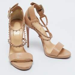 Christian Louboutin Beige Leather Spike Choca Lux Sandals Size 38