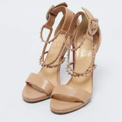Christian Louboutin Beige Leather Spike Choca Lux Sandals Size 38