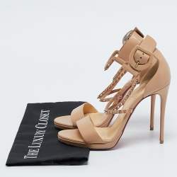 Christian Louboutin Beige Leather Spike Choca Lux Sandals Size 38