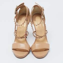 Christian Louboutin Beige Leather Spike Choca Lux Sandals Size 38