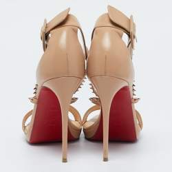 Christian Louboutin Beige Leather Spike Choca Lux Sandals Size 38