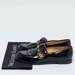 Christian Louboutin Black Patent Leather Octavian Bolla Fringe Loafers Size 40