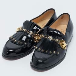 Christian Louboutin Black Patent Leather Octavian Bolla Fringe Loafers Size 40