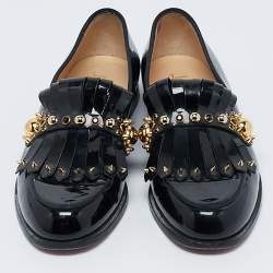 Christian Louboutin Black Patent Leather Octavian Bolla Fringe Loafers Size 40
